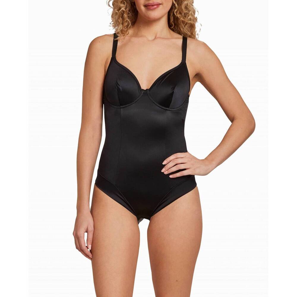 NEW NICOLE MILLER shiny micro shaping underwire bodysuit in black